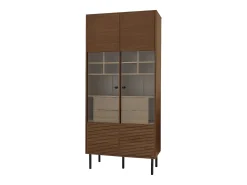 Vitrine com 2 portas de vidro e 4 gavetas - Cor madeira escura*Hauss Spole Sale