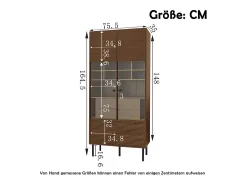 Vitrine com 2 portas de vidro e 4 gavetas - Cor madeira escura*Hauss Spole Sale