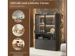 Vitrine com 3 portas e 1 compartimento - 80 x 35 x 120 cm - LEDs - Aglomerado e vidro -^Merax Outlet