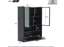 Vitrine com 3 portas e 1 compartimento - 80 x 35 x 120 cm - LEDs - Aglomerado e vidro -^Merax Outlet