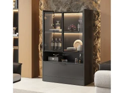 Vitrine com 3 portas e 1 compartimento - 80 x 35 x 120 cm - LEDs - Aglomerado e vidro -^Merax Outlet