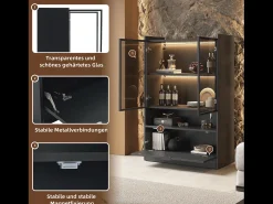 Vitrine com 3 portas e 1 compartimento - 80 x 35 x 120 cm - LEDs - Aglomerado e vidro -^Merax Outlet