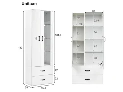 Vitrine com 2 portas e 2 gavetas e LED - Altura 180cm -^ModernLuxe