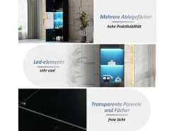 Vitrine com 2 portas e 1 prateleira de vidro - 45 x 35 x 160 cm - LEDs - Aglomerado - brilhante^Merax Sale