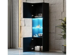 Vitrine com 2 portas e 1 prateleira de vidro - 45 x 35 x 160 cm - LEDs - Aglomerado - brilhante^Merax Sale