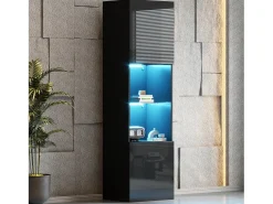 Vitrine com 2 portas e 1 prateleira de vidro - 45 x 35 x 160 cm - LEDs - Aglomerado - brilhante^Merax Sale