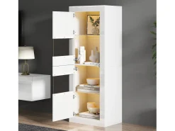 Vitrine com 2 portas e prateleiras de vidro, corpo lacado , LED incluído - 61x42x162cm^Hauss Spole Clearance