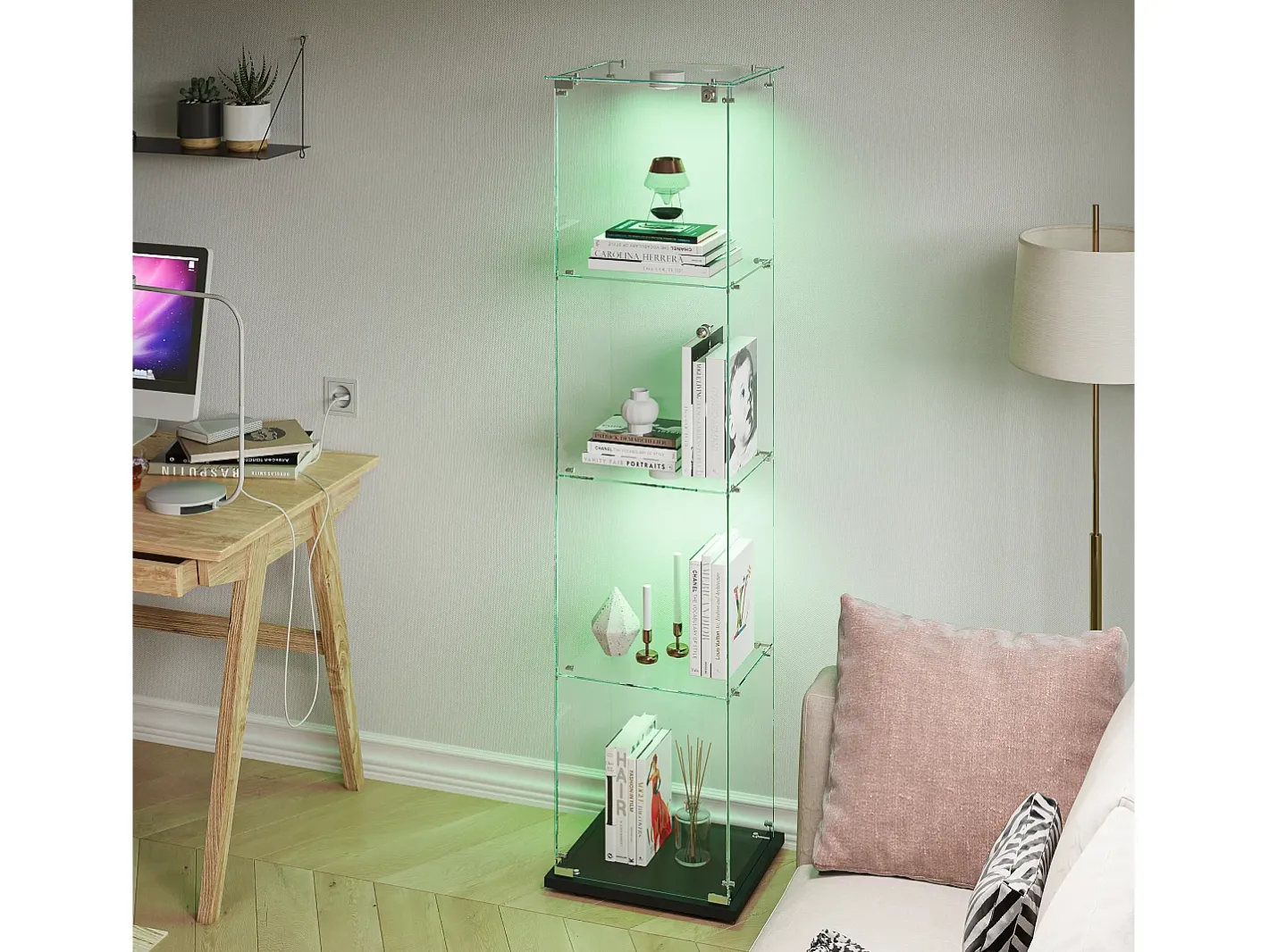 Vitrine com 5 prateleiras e portas duplas, vitrine para sala de estar* New