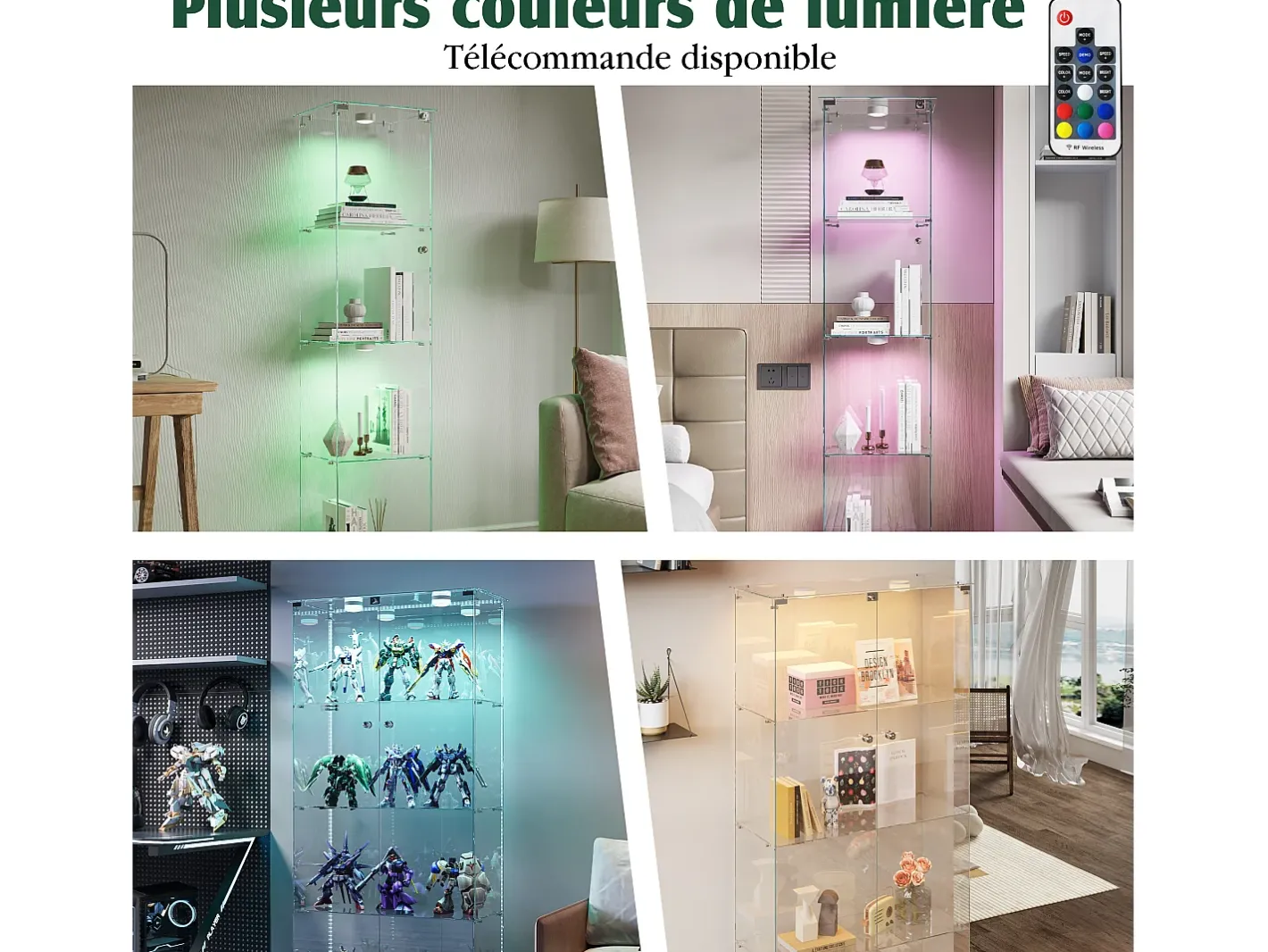 Vitrine com 5 prateleiras e portas duplas, vitrine para sala de estar* New