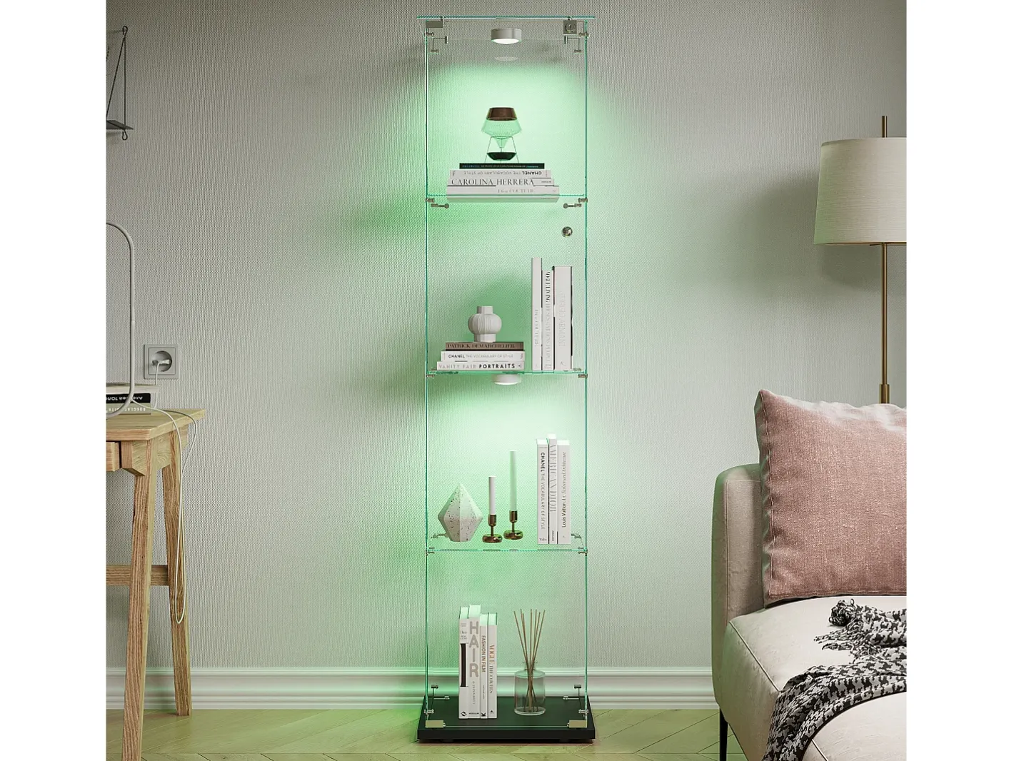 Vitrine com 5 prateleiras e portas duplas, vitrine para sala de estar* New