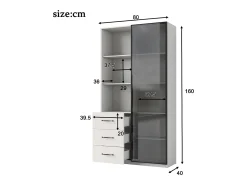 Vitrine com estante - 80 x 40 x 160 cm - com porta de vidro temperado + LEDs + 3 gavetas - aglomerado - branca^Merax Outlet