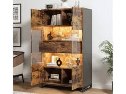 Vitrine com iluminação LED, vitrine independente, armário com 2 gavetas, com painel de acrílico, 80x40x138 cm, marrom^ Discount