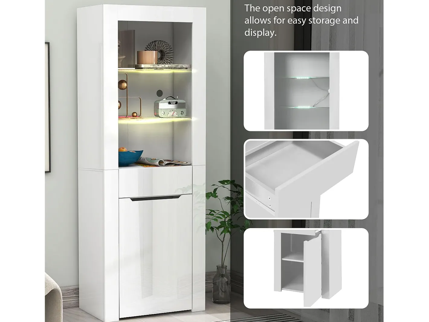 Online Vitrine com LED - A 165cm - grande espaço de arrumação - Vitrina