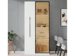 Vitrine com porta de vidro - 70 x 40 x 160 cm - com LEDs + gaveta lateral - MDF -*Merax Sale