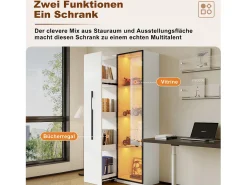 Vitrine com porta de vidro - 70 x 40 x 160 cm - com LEDs + gaveta lateral - MDF -*Merax Sale