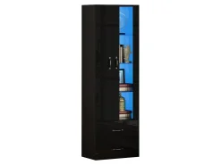 Vitrine com porta transparente - 60 x 35 x 182,5 cm - com LEDs + 2 portas + 2 gavetas - aglomerado -*Merax Discount