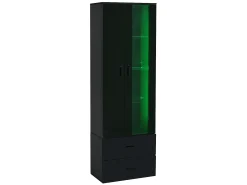Vitrine com porta transparente - 60 x 35 x 182,5 cm - com LEDs + 2 portas + 2 gavetas - aglomerado -*Merax Discount