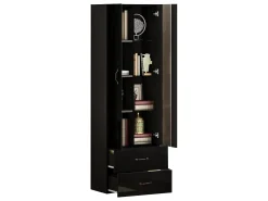 Vitrine com porta transparente - 60 x 35 x 182,5 cm - com LEDs + 2 portas + 2 gavetas - aglomerado -*Merax Discount