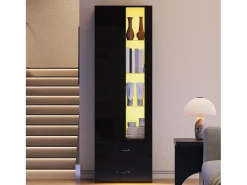 Vitrine com porta transparente - 60 x 35 x 182,5 cm - com LEDs + 2 portas + 2 gavetas - aglomerado -*Merax Discount