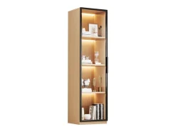 Online Vitrine con porta de vidro 40x40x165 cm - Iluminação LED - 1 porta de vidro temperado - Folheado de carvalho - MDF - Natural Vitrina