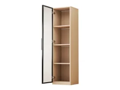 Online Vitrine con porta de vidro 40x40x165 cm - Iluminação LED - 1 porta de vidro temperado - Folheado de carvalho - MDF - Natural Vitrina