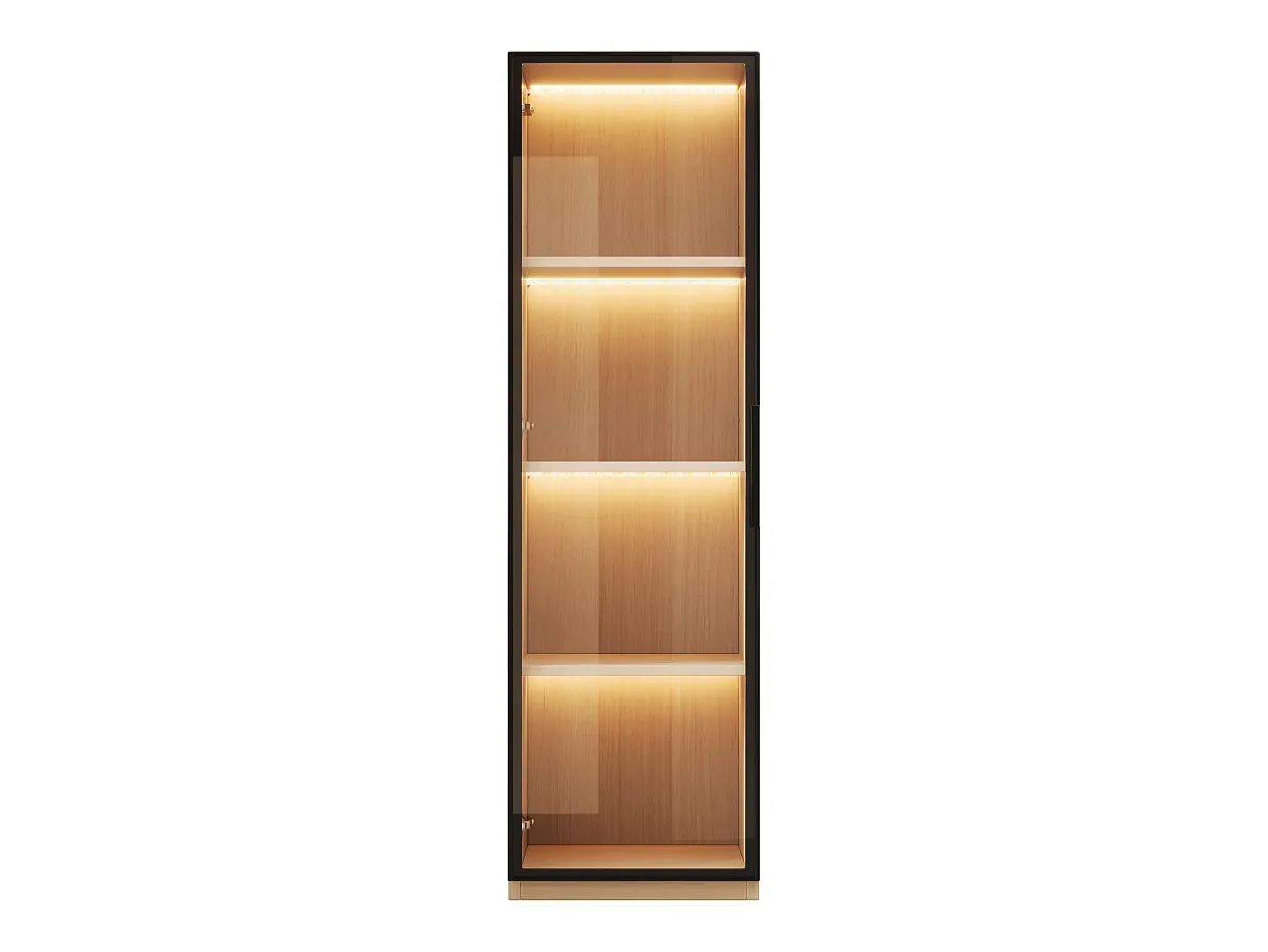 Online Vitrine con porta de vidro 40x40x165 cm - Iluminação LED - 1 porta de vidro temperado - Folheado de carvalho - MDF - Natural Vitrina