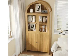 Vitrine curva 78x40x176 cm - 4 portas - Vitrine de vidro - Painéis de partículas - Natural*ModernLuxe Clearance