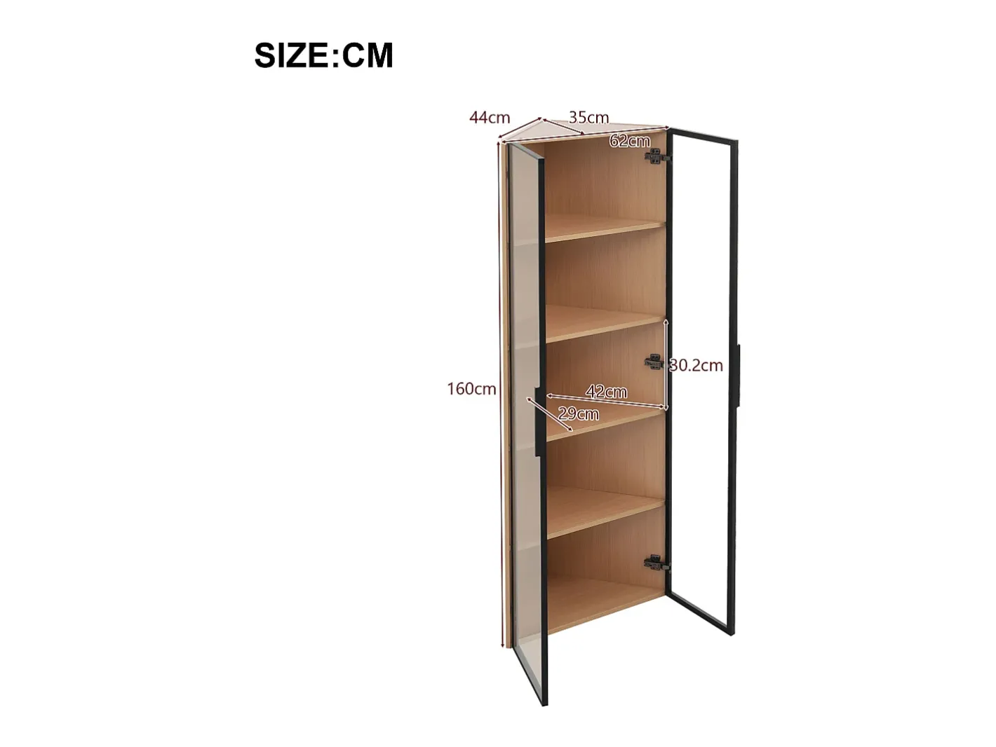 Vitrine de canto 62×35×160 cm - com iluminação LED - 2 portas de vidro - natural*ModernLuxe Clearance
