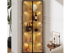 Vitrine de canto 62×35×160 cm - com iluminação LED - 2 portas de vidro - natural*ModernLuxe Clearance