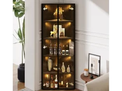 Vitrine de canto em vidro temperado - 62 x 35 x 160 cm - com LEDs + tampa à prova de poeira + 2 portas - MDF + vidro - preta*Merax Sale