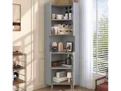 Vitrine de canto laqueada - 63,5 x 45 x 157,5 cm - com LEDs + 2 portas + prateleira - MDF - cinza Vitrina