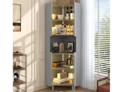 Vitrine de canto laqueada - 63,5 x 45 x 157,5 cm - com LEDs + 2 portas + prateleira - MDF - cinza Vitrina