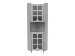 Vitrine de canto laqueada - 63,5 x 45 x 157,5 cm - com LEDs + 2 portas + prateleira - MDF - cinza Vitrina