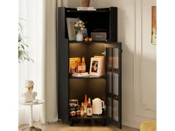 Vitrine de canto preta - Com iluminação LED e 2 portas de vidro^Hauss Spole New
