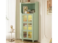 Vitrine de canto com iluminação LED e 2 portas de vidro - Madeira MDF^Hauss Spole Discount