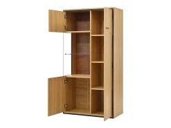 Vitrine de cor natural com 3 portas, iluminação LED e prateleiras em vidro, MDF*Hauss Spole