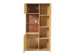 Vitrine de cor natural com 3 portas, iluminação LED e prateleiras em vidro, MDF*Hauss Spole