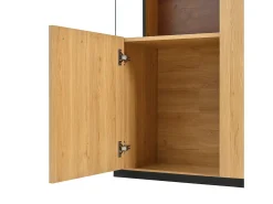 Vitrine de cor natural com 3 portas, iluminação LED e prateleiras em vidro, MDF*Hauss Spole