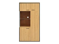 Vitrine de cor natural com 3 portas, iluminação LED e prateleiras em vidro, MDF*Hauss Spole