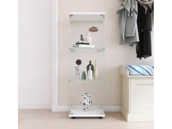 Vitrine de vidro - 3 prateleiras de vidro - com portas e fechadura - branca^ Outlet
