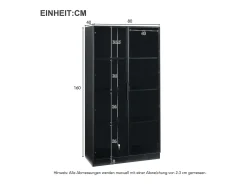 Vitrine de vidro - 80 x 40 x 160 cm - com LEDs + 2 portas de armazenamento com prateleiras móveis - aglomerado -*Merax