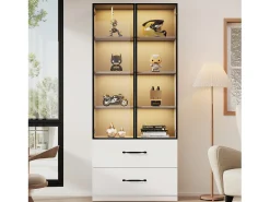 Best Vitrine de vidro - 60 x 40 x 160 cm - com LEDs + 3 gavetas + portas de vidro temperado - aglomerado - branca Vitrina