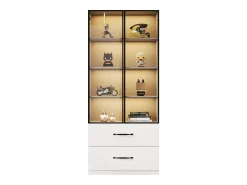 Best Vitrine de vidro - 60 x 40 x 160 cm - com LEDs + 3 gavetas + portas de vidro temperado - aglomerado - branca Vitrina
