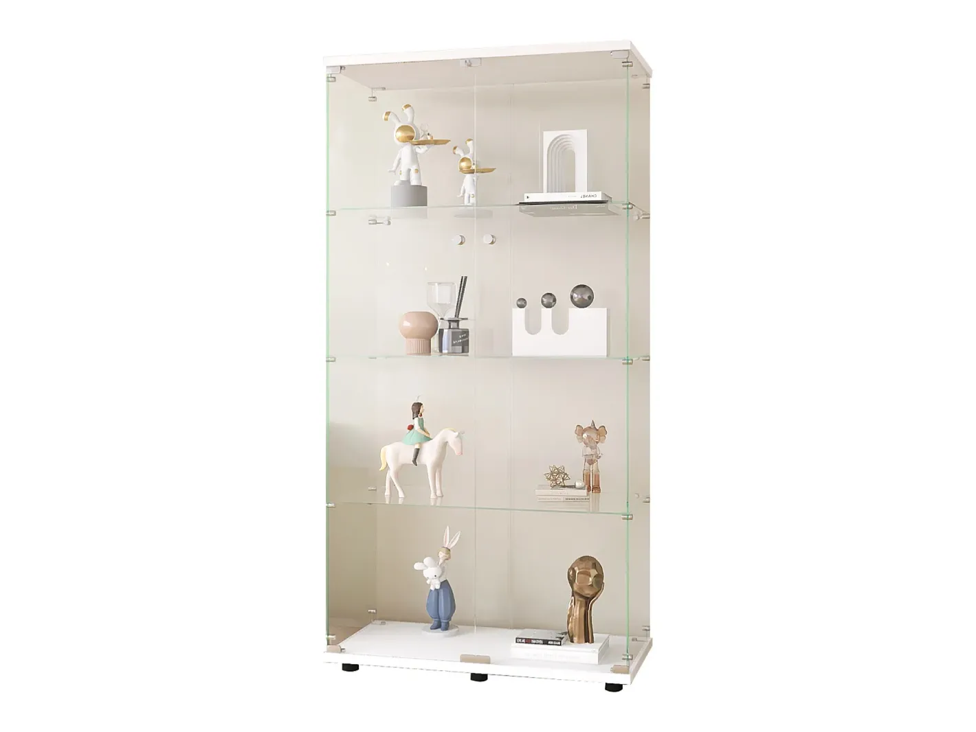 Vitrine de vidro com 4 prateleiras, 2 portas e fechadura, 164 x 80 x 36 cm, branca^ Online