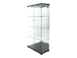 Vitrine de vidro com 4 prateleiras, vitrine de 2 portas com luz e fechadura, preta Vitrina