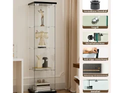 Vitrine de vidro com 4 prateleiras e 1 porta, 164x42x36 cm, armário de coleção, , transparente* Best