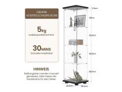 Vitrine de vidro com 4 prateleiras e 1 porta, 164x42x36 cm, armário de coleção, , transparente* Best