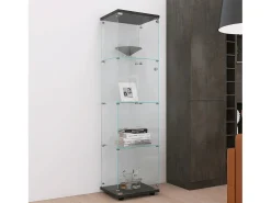 Vitrine de vidro com 4 prateleiras e 1 porta, 164x42x36 cm, armário de coleção, , transparente* Best