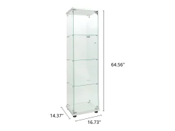 Vitrine de vidro com 4 prateleiras, LED, 1 porta, 164x42x36 cm, armário de coleta, , transparente^ New