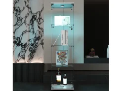 Vitrine de vidro com 4 prateleiras, LED, 1 porta, 164x42x36 cm, armário de coleta, , transparente^ New